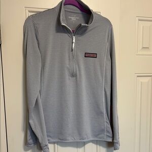 Vineyard Vines Gray and White Striped Quarter-Zip Pullover